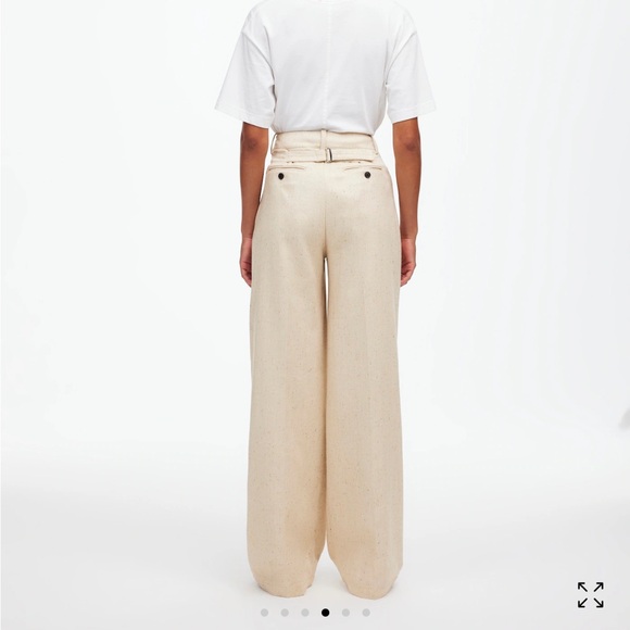 Madewell Oatmeal Harlow Wide Leg Pant in Herringbone Italian Fabric - Picture 2 of 5
